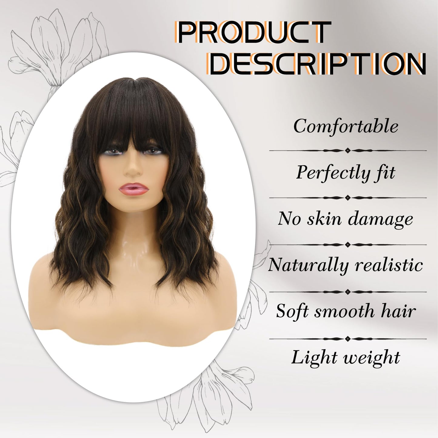 MOSINA Bob wig with Bangs for Women,Black mixed with light brown Wig,14" synthetic bob wigs,Heat Resistant Fiber Wig for Suitable for work, parties and other occasions Use………