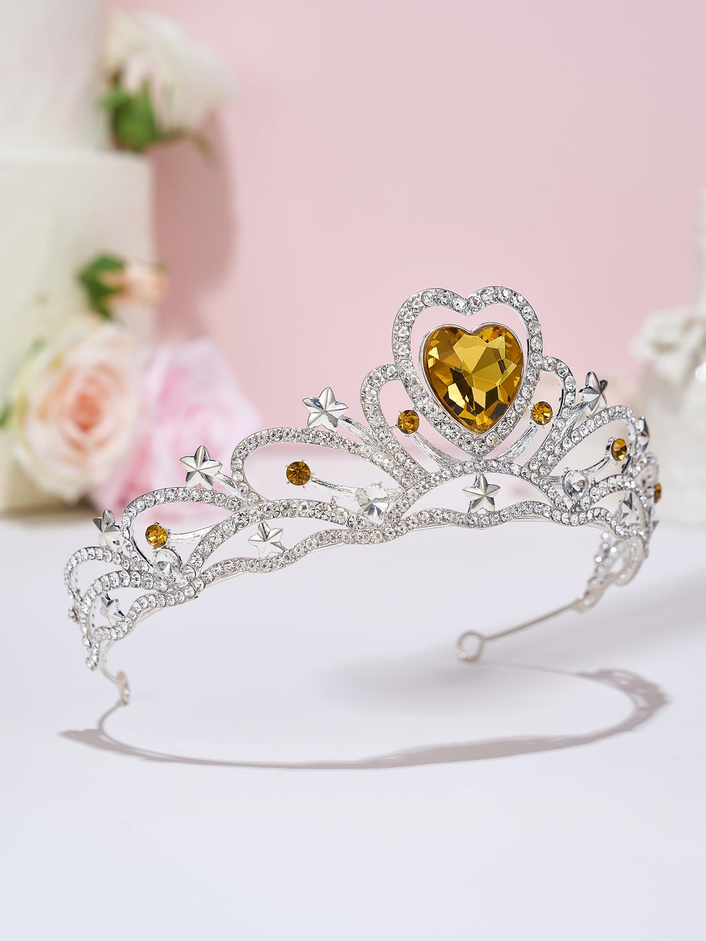 SWEETV Birthday Crowns for Women Girls Birthstone Heart Princess Tiara Silver Wedding Headband for Birth Day Party Photograph, Nov