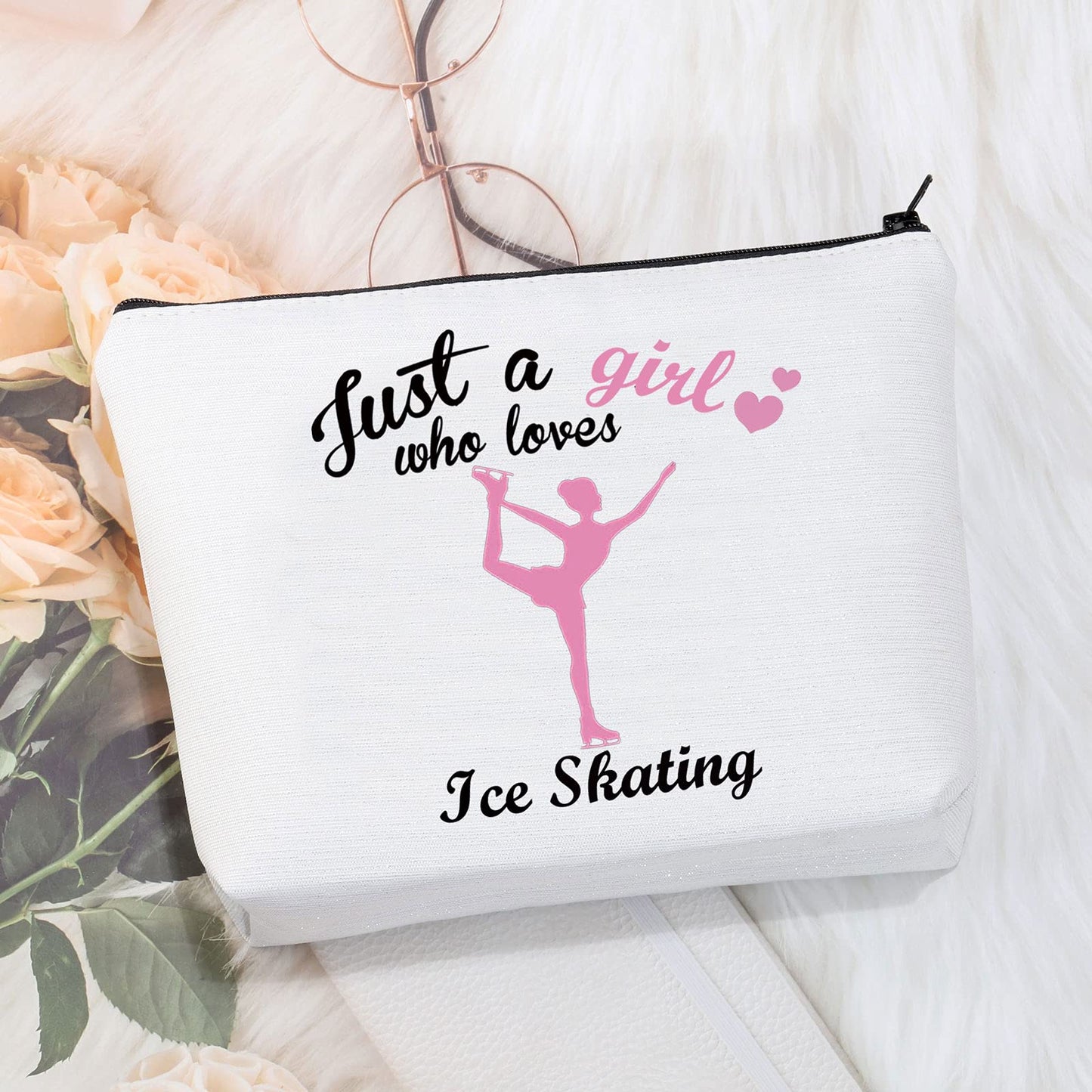 CMNIM Ice Skating Gifts Skating Makeup Bag Figure Skating Gifts Just a Girl Who Loves Ice Skating Gifts for Girls Skater Gifts Cosmetic Bag Travel Pouch Toiletry Bag (Ice Skating Bag)