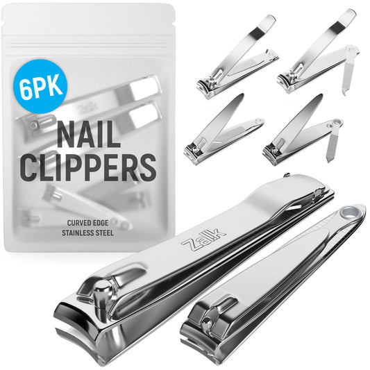 (6 Pack) Toe Nail Clippers Toenail Clippers and Fingernail Clipper Set, Premium Stainless Steel Ultra Sharp Sturdy Curved Edge Cutter Trimmer Finger Nail Clip for Adults Men Women Nail Cleaner