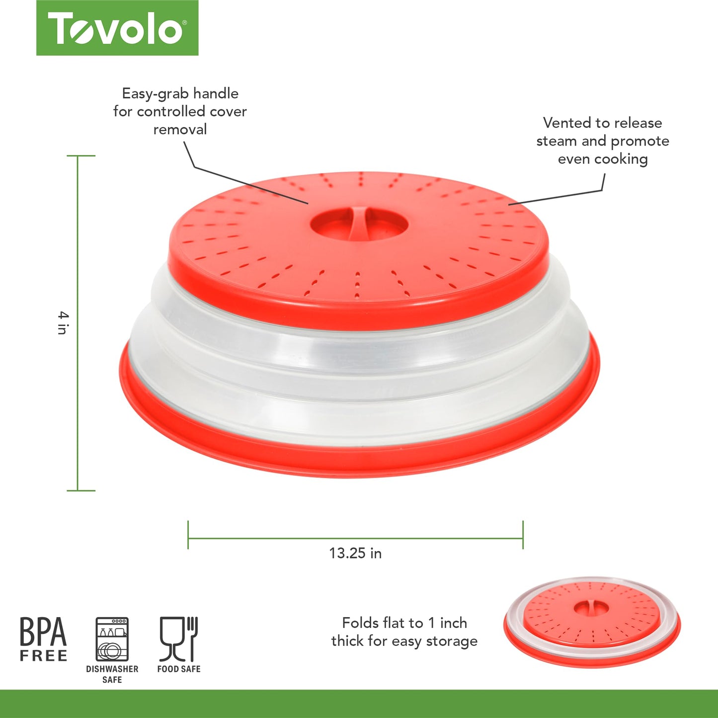 Tovolo 47011-402 Large Collapsible Microwave, Lid for Reheating Food, Meal Prep Gadget, No Mess Folding Plate Cover Kitchen Tool, Candy Apple Red