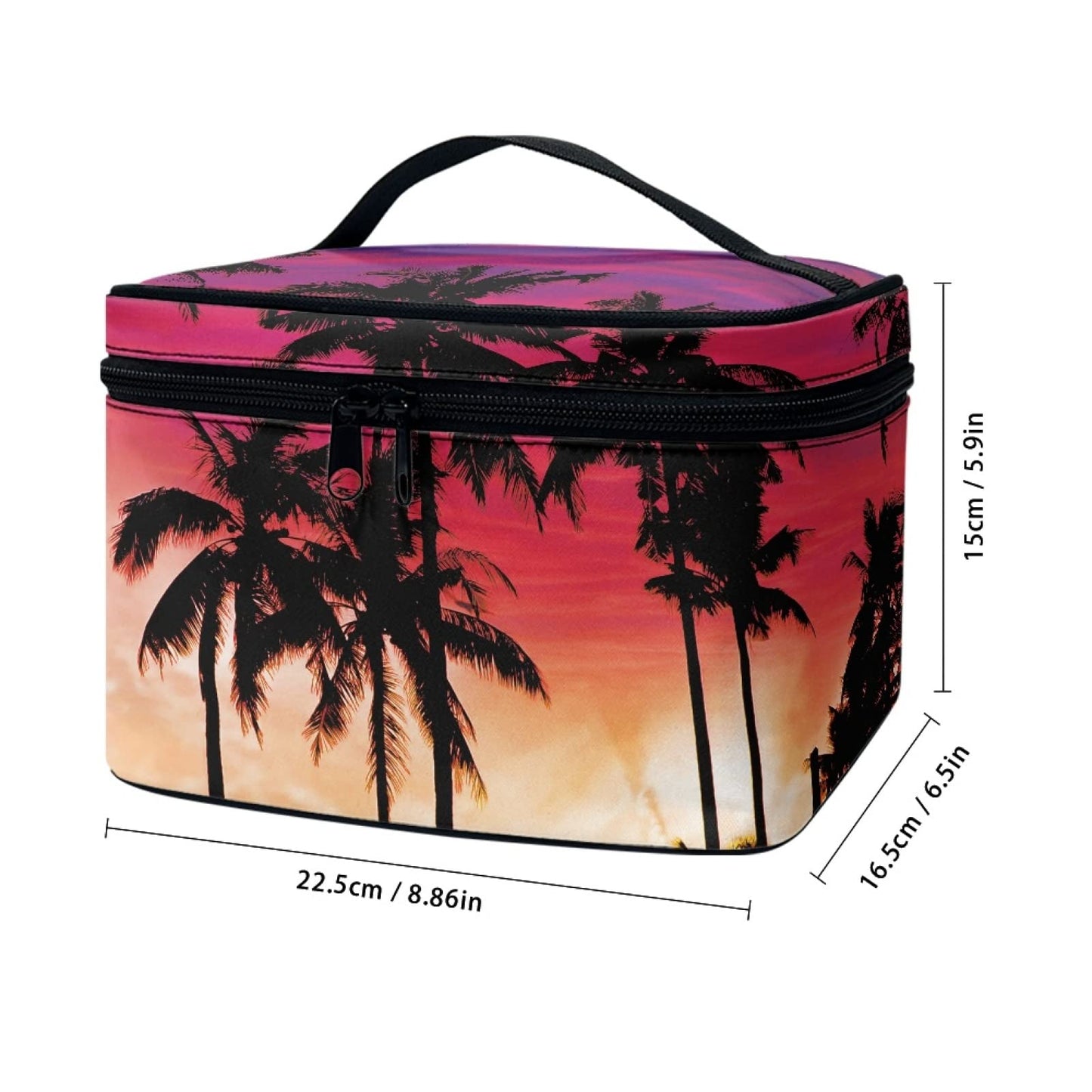 Horeset Palm Tree Print Novelty Women's Cosmetic Bag Waterproof Portable Bag Two-Way Zipper with 5 Brush Slots and 1 Band