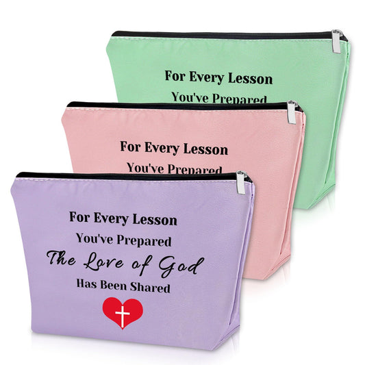 Sazuwu 3PCS Christian Gifts for Sunday School Teachers Makeup Bag Back to School Teacher Gifts Christian Religious Thank You Gifts for Teachers Cosmetic Bag Birthday Thanksgiving Christmas Gifts