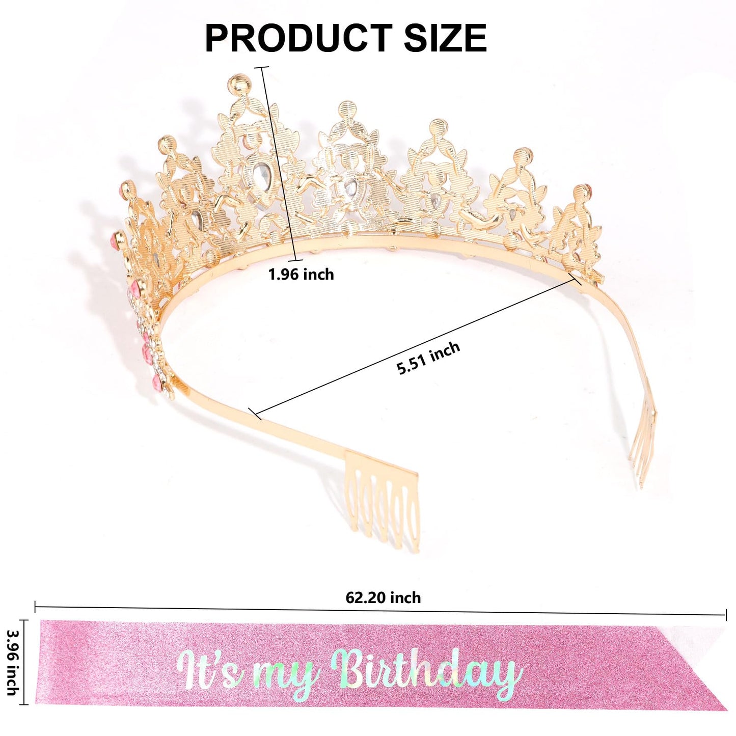 AMCAMI Birthday Crowns for Women Birthday Sash for Women Tiaras and Crowns for Women Princess Crown Happy Birthday Crown and Sash Bridal Wedding Prom Party Gift for Girls