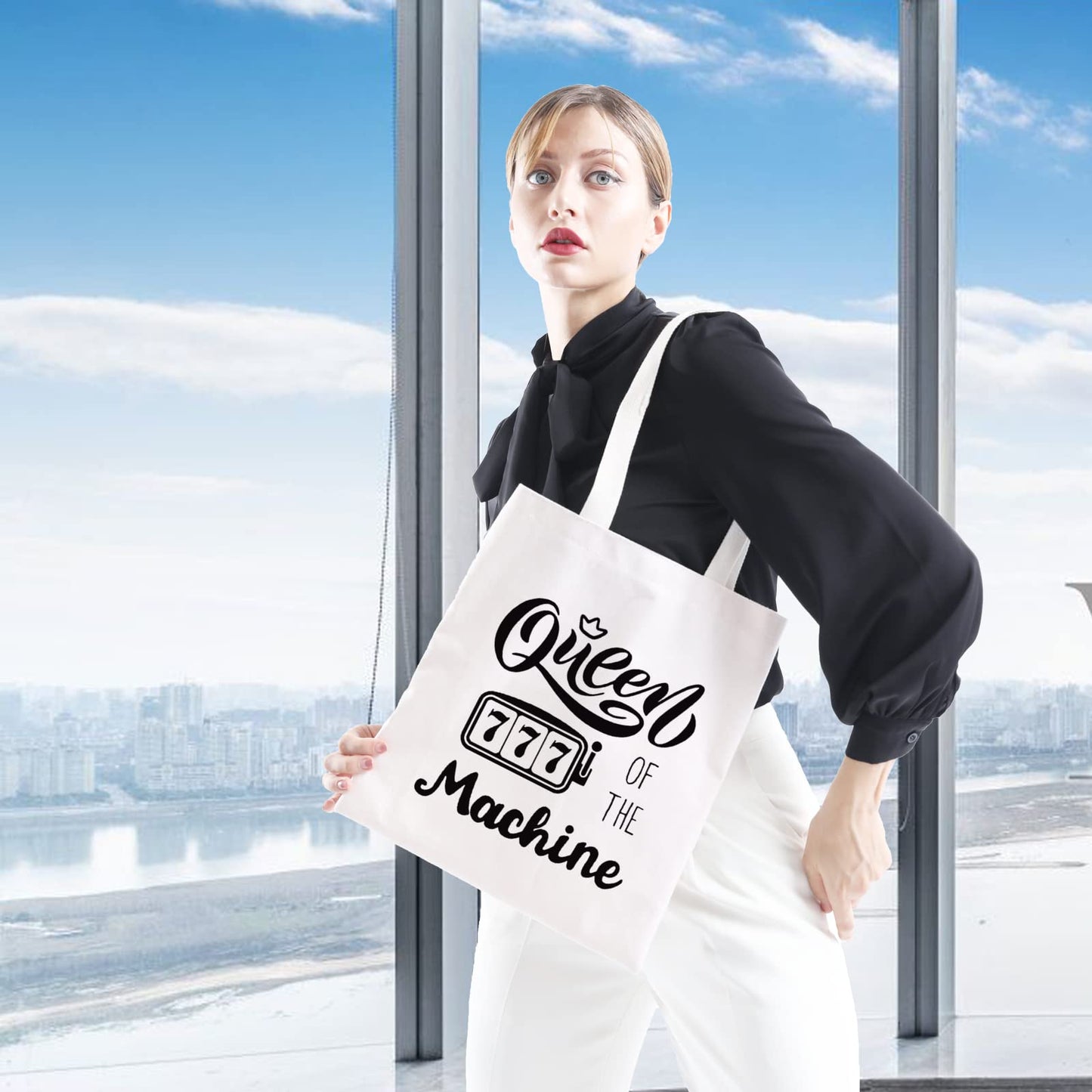 GJTIM Slot Machine Inspired Gift Queen Of The Machine Gambling Tote Bag Gambler Casino Lover Gift (Machine Queen Tote)