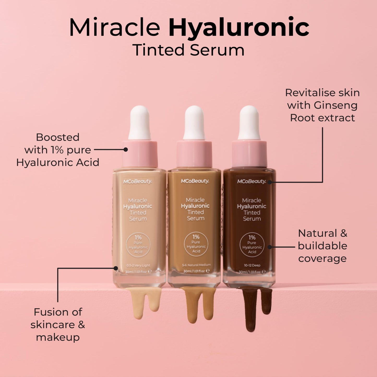 MCoBeauty Miracle Hyaluronic Tinted Serum, 4-5 Medium, Hydration & Glow for Radiant Skin, Vegan, Cruelty Free Cosmetics