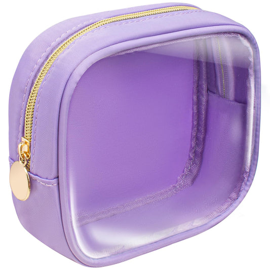 LETGO Small Clear Makeup Bag for Purse,Cute Cosmetic Bag Preppy TSA Approved Mini Travel Size Toiletry Bag Makeup Organizer Car Accessories Essentials for Women Girls (Mini Purple)