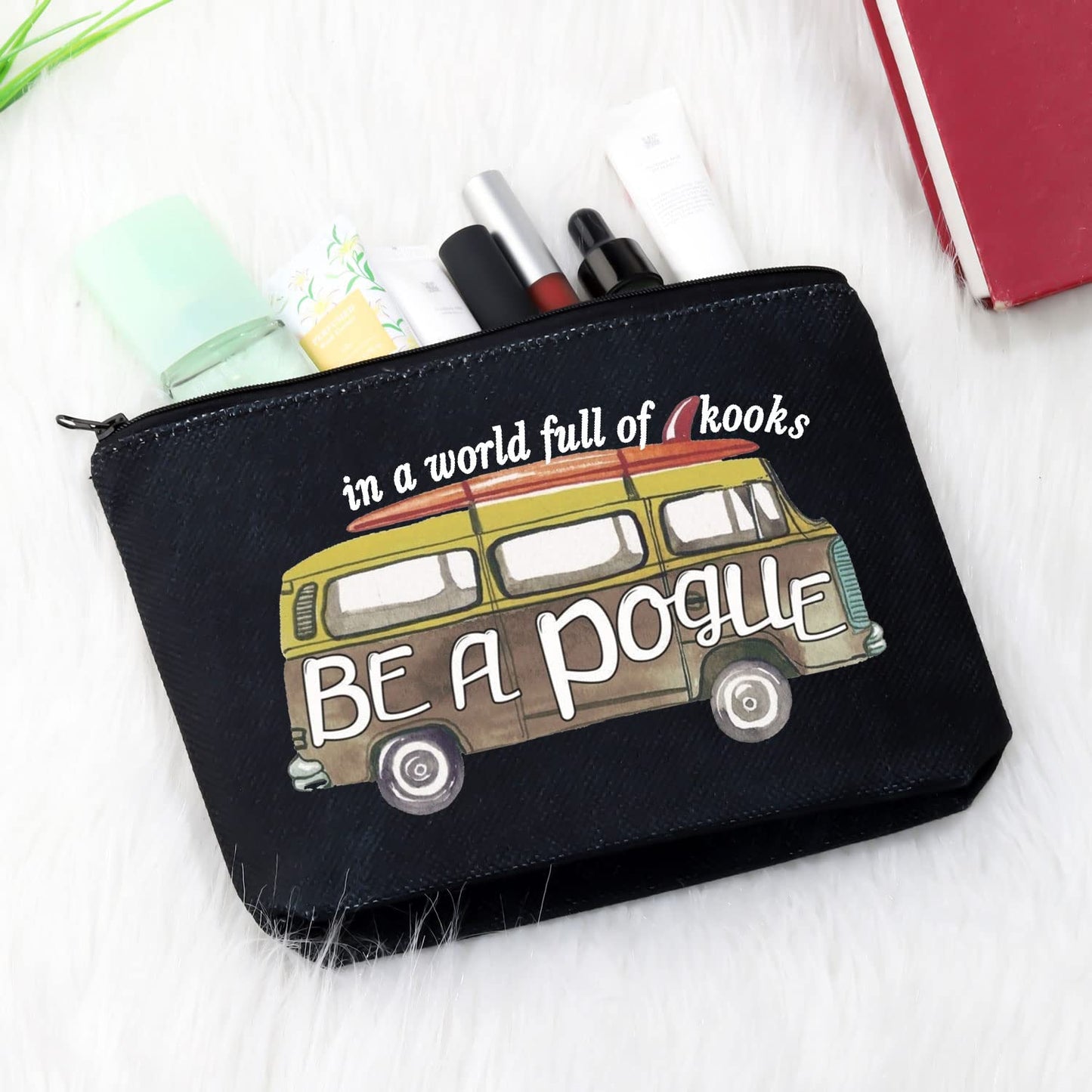 GJTIM OBX Inspired Surf Van Travel Zipper Pouch In A World Full of Kooks Be A Pouge Makeup Bag (Be A Pogue Black)