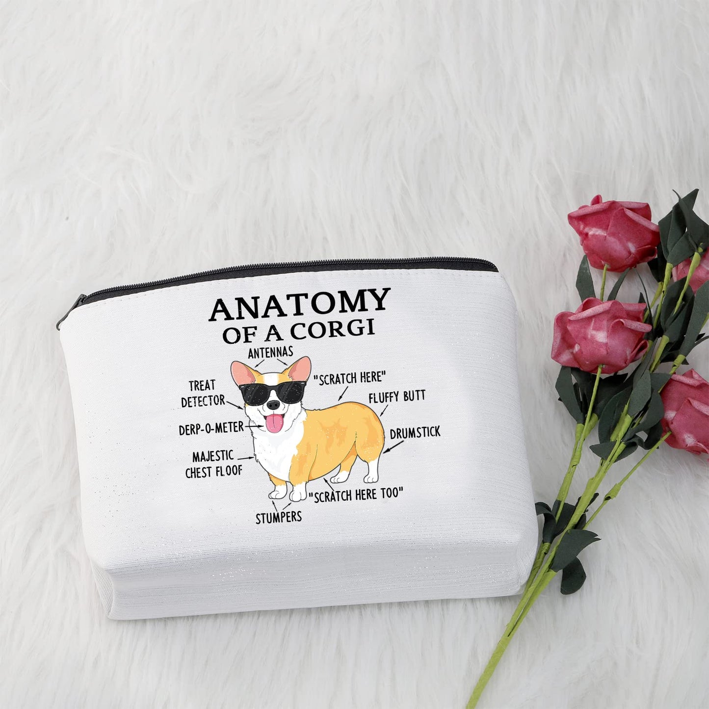 G2TUP Corgi Lover Gift Anatomy of a Corgi Makeup Bag Corgi Mom Cosmetic Bag with Zipper Corgi Owner Gift Dog Mama Lover Gift (Anatomy of a Corgi Fluorescent White)