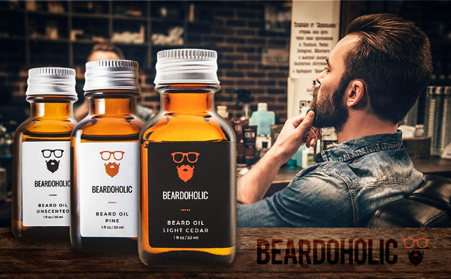 Beardoholic Premium Quality Beard Oil and Leave-in Conditioner, Softener - 100% Pure Organic Natural, Light Cedar Scent - Beard Growth and Stops Itchiness - Jojoba and Argan Oil