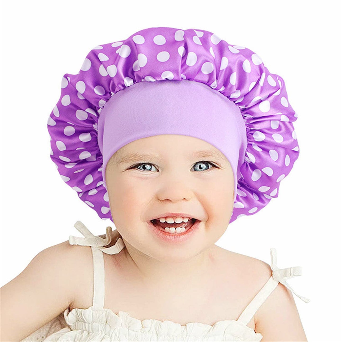 Kids Silky Satin Bonnet Double Layer Adjustable Flower Sleep Cap Girl Night Turban Children Solid Headwear Cute Hat