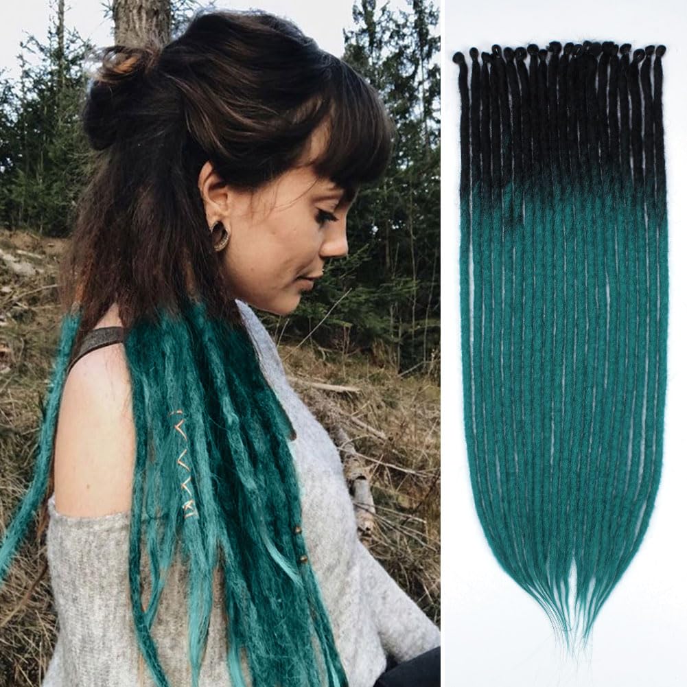 Kraler 24" Thick Ombre Green Dreadlock Extensions, SE 1cm Width Crochet Dreadls Extensions of Synthetic Hair Hip Hop Style Dreadlock for Girls(10 Strands)