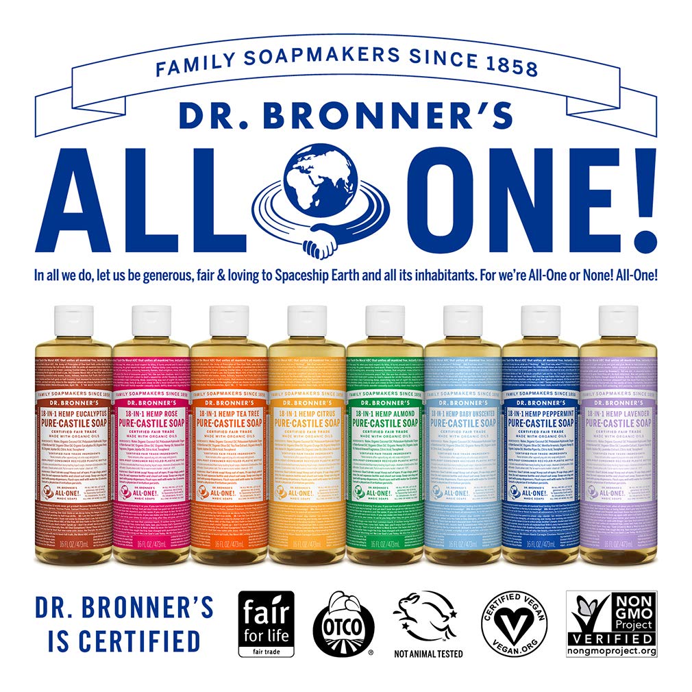 Dr. Bronner's - Pure-Castile Liquid Soap (Peppermint, 2 ounce, 2-Pack) - Made with Organic Oils, 18-in-1 Uses: Face, Body, Hair, Laundry, Pets and Dishes, Concentrated, Vegan, Non-GMO