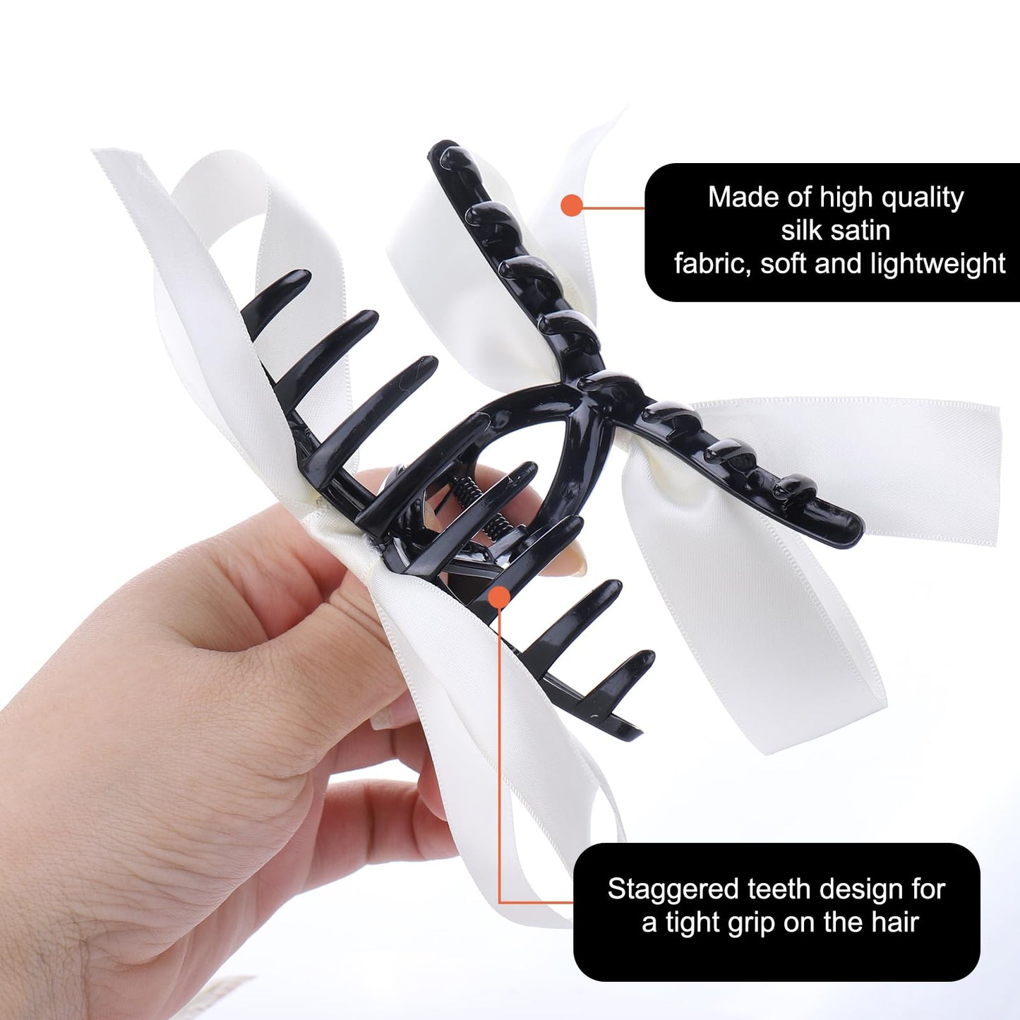 Vodolo Bow Hair Claw Clip for Women Girls,3PCS Nonslip Big Bows Hair Claws Barrette for Thick Thin Hair (Black +White)