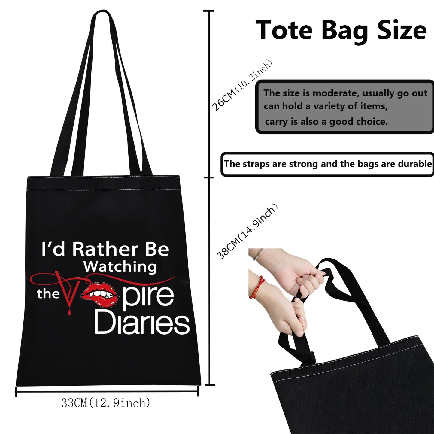 TSOTMO Vampire Inspired Gift I'd Rather Be Watching The Vampire Canvas Tote Bag TV SHOW Fandom Gift (Vamp-Blk canvas)