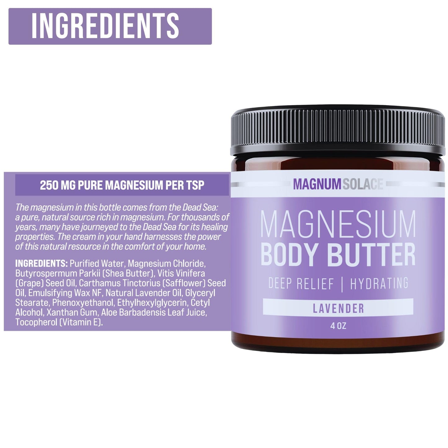 Magnesium Body Butter - Nighttime Magnesium Cream - Lightly Scented (Lavender)