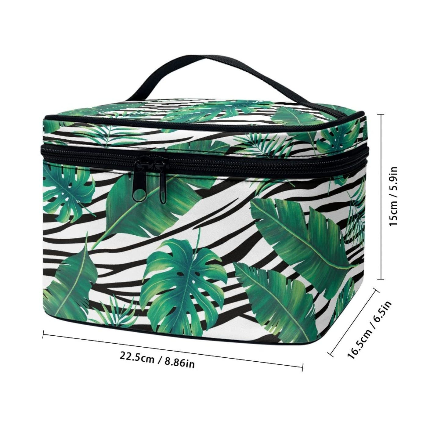 Horeset Tropical Leaves Print Fashion Makeup Bag for Women Casual Travel Toiletry Bag Smooth Two -Way Zipper Cosmetic Bag