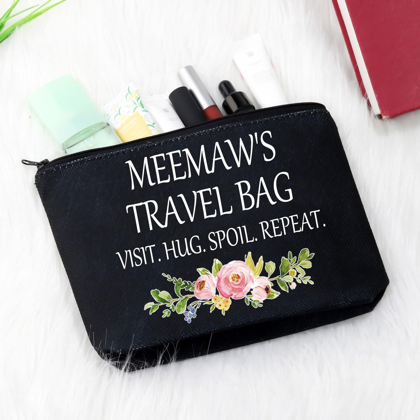 Meemaw Gift Grandmother Gift Mother Day Zipper Pouch Cosmetic Bag Birthday Gifts for Grandma (Meemaw's Travel Black)