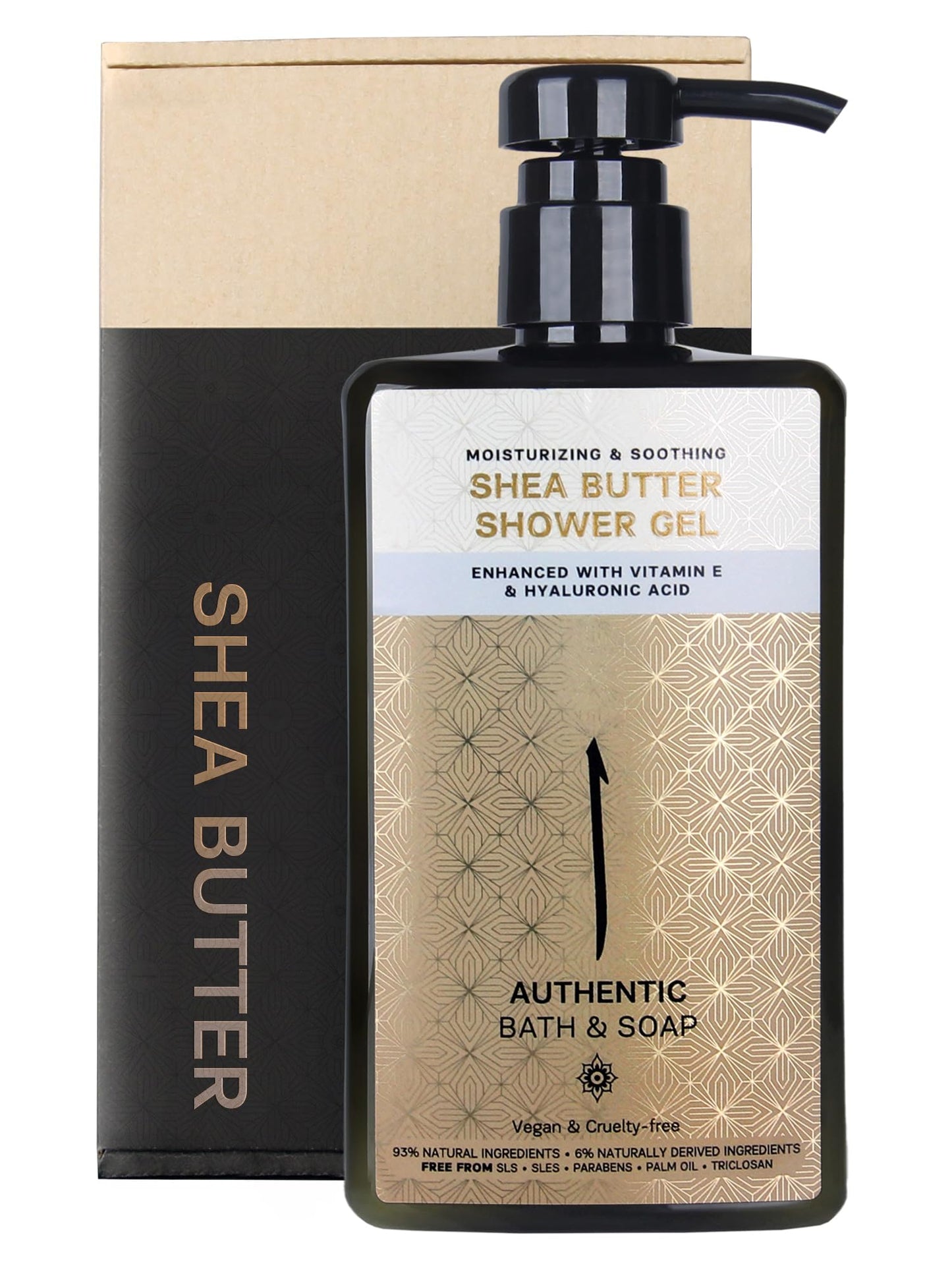 AUTHENTIC BATH & SOAP All Natural - Shea Butter Body Wash - with Vitamin E & Hyaluronic Acid, Moisturizing, Soothing Shower Gel for Men & Women, Cruelty Free & Vegan, Paraben Free 16.9 Fl Oz