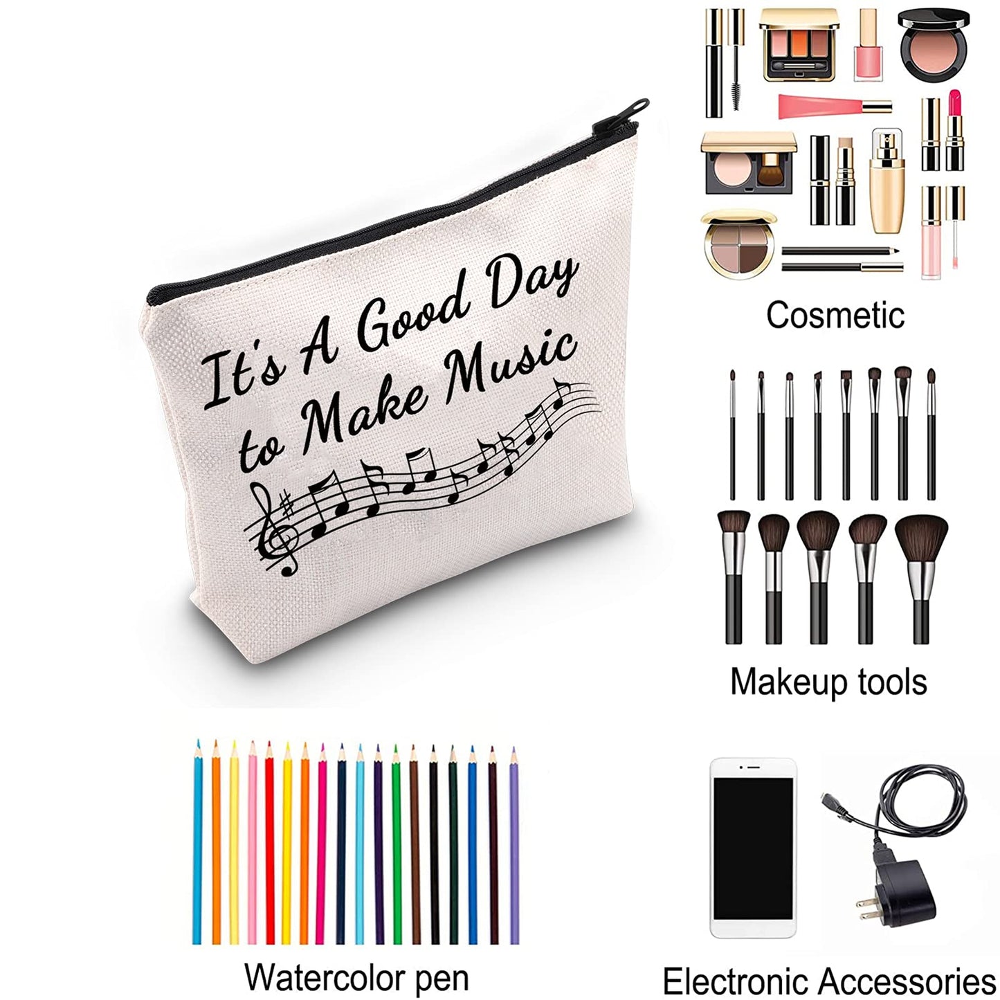 ZJXHPO Music Lover Gift Music Teacher Makeup Zipper Touch Bag It's A Good Day To Make Music Cosmetic Bag Music Survival Kit Travel Case (Make music)