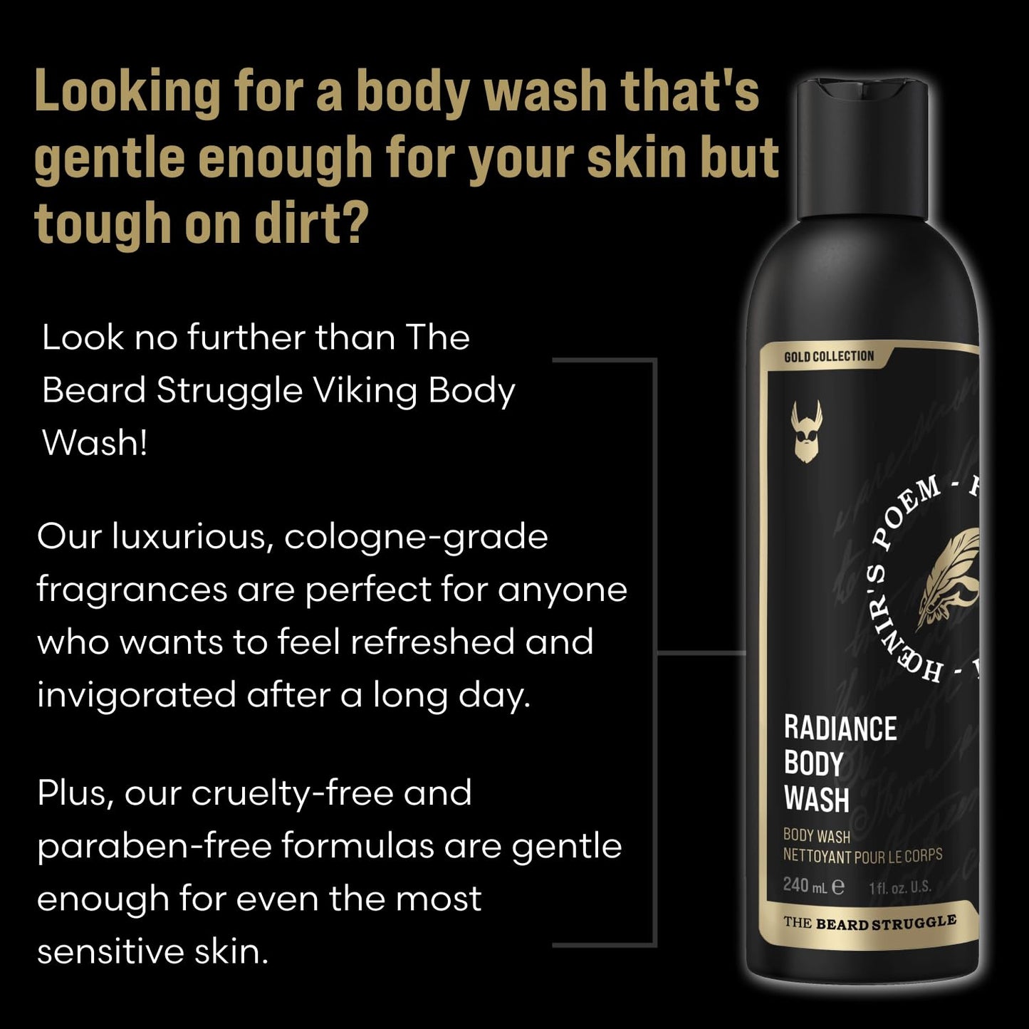 The Beard Struggle Men's Body Wash Aesir's Triumph - Platinum Collection - Skin Cleaning Agent - Natural Body Wash - Shower Gel Liquid Soap - 240 mL / 8 US. fl. oz.