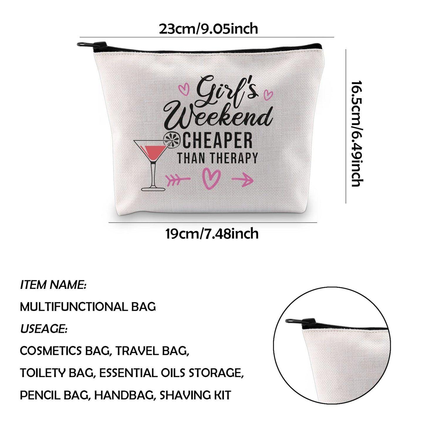 WCGXKO Weekend Cheaper Than Therapy Zipper Pouch Makeup Bag Weekend Trip Gift for Best Friend(Weekend Cheaper)