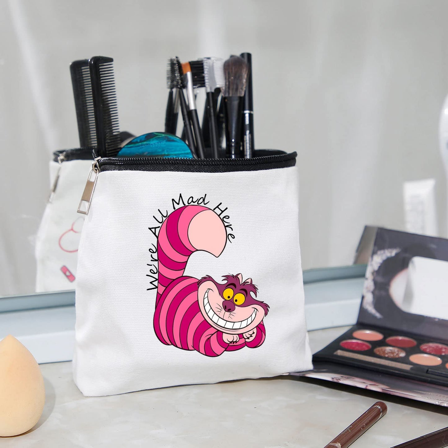 WZJHCL Alice Cartoon Makeup Pouch Alice Cat Lover Storage Organizer Bag Alice Movie Zipper Pouch Fairy Tales Gift We’re All Mad Here (Mad Here)