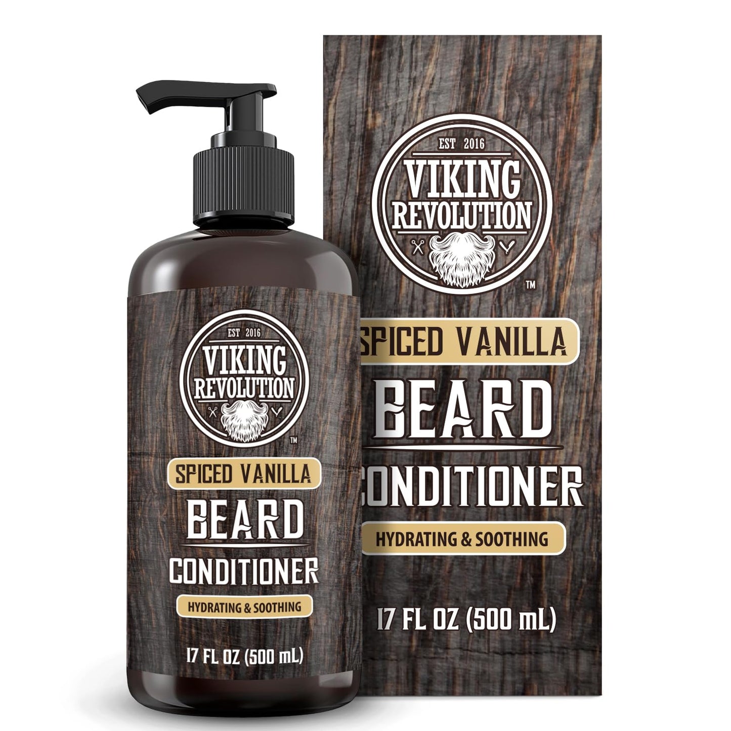 Viking Revolution Spiced Vanilla Beard Conditioner for Men with Argan Oil and Jojoba Oil - Beard Softener and Strengthener Natural Beard Conditioner with Beard Oil - Beard Care Moisturizer (17oz)