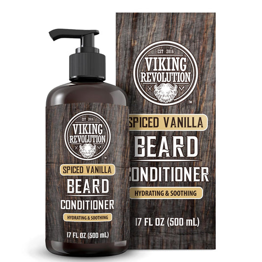 Viking Revolution Spiced Vanilla Beard Conditioner for Men with Argan Oil and Jojoba Oil - Beard Softener and Strengthener Natural Beard Conditioner with Beard Oil - Beard Care Moisturizer (17oz)