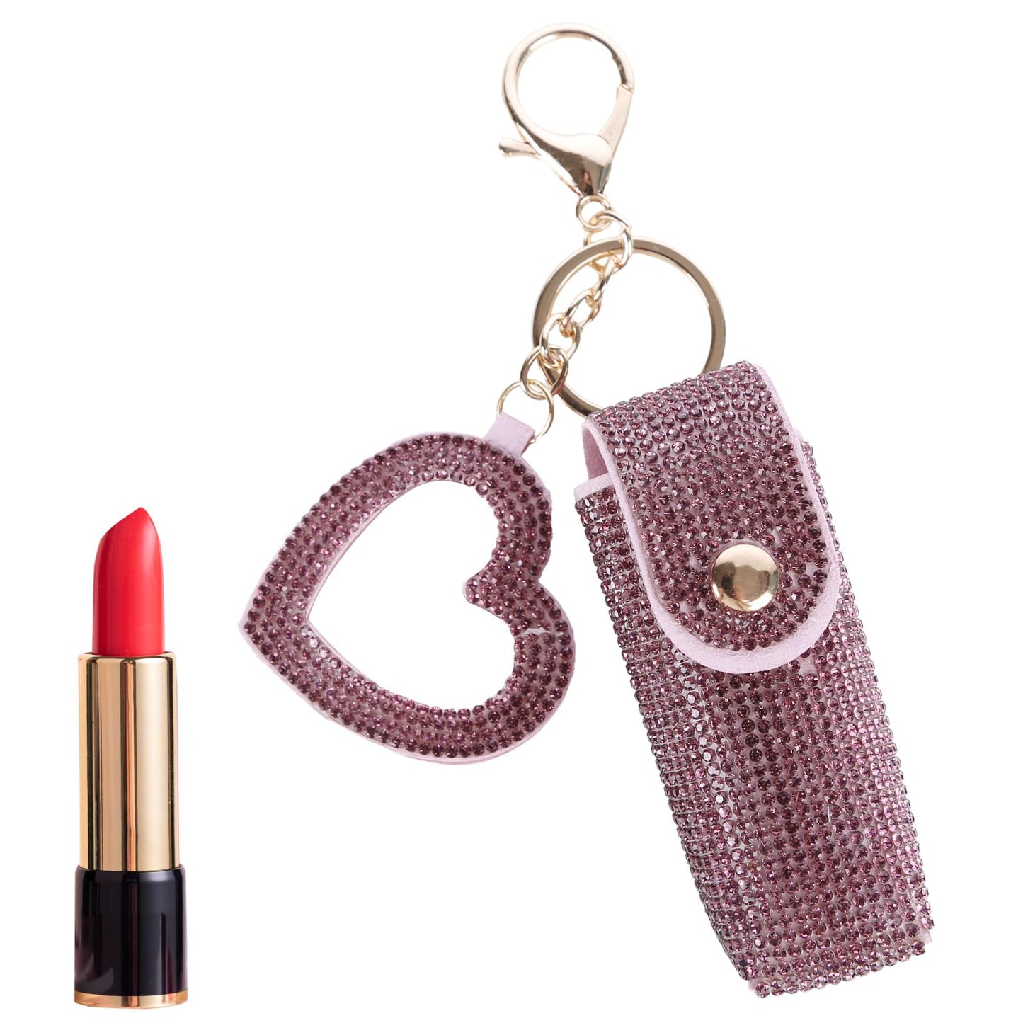 Lipstick Organizer Keychain, Rhinestone Lipstick Case with Mirror for Women, Portable Lipstick Leather Holder Lip Gloss Bag Lip Balm Case for Travel, Party, Holiday Gifts (Violet)