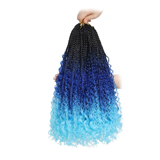 Coolbeeza Box Braids Crochet Hair with Curly Ends Goddess Box Braids Bohe Soft Synthetic Crochet Hair Extensions for Women Kids1B 14inch-120 strand(1B/dark blue/light blue)