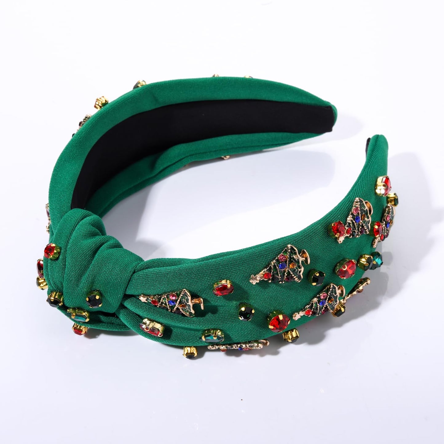 Christmas Headband for Women Jeweled Xmas Plaid Headband Embellished Crystal Pearl Knotted Headbands Wide Top Knot Holiday Headband Christmas Hair Accessories Holiday Outfits Gifts (Christmas Tree 2)