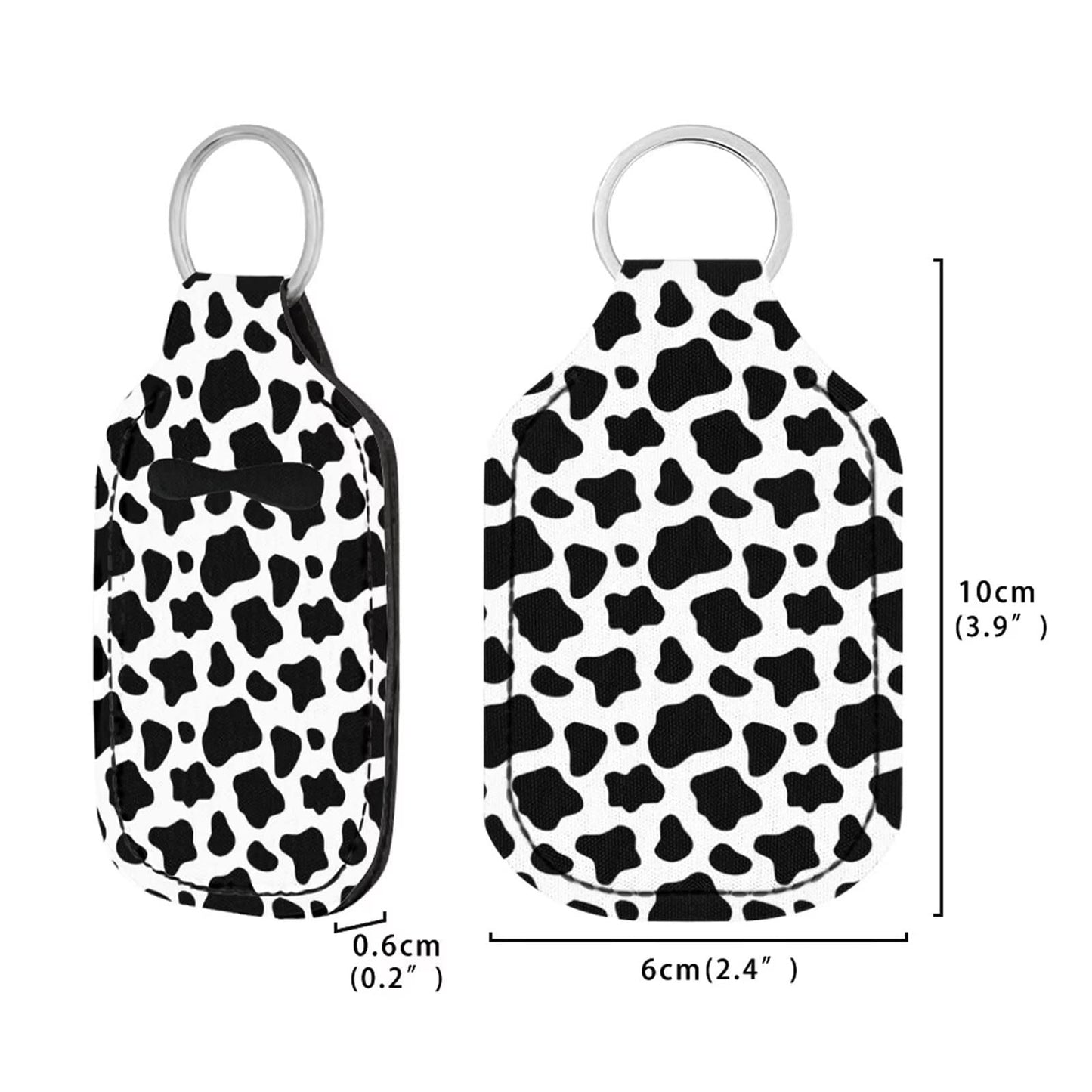 Suobstales 3 Pack Travel Bottles Keychain Holder Set Cow Print Chapstick Holder Keychains Wristlet With Black White Animal Pattern for Women Girls Travel Accessories Makeup Organizer