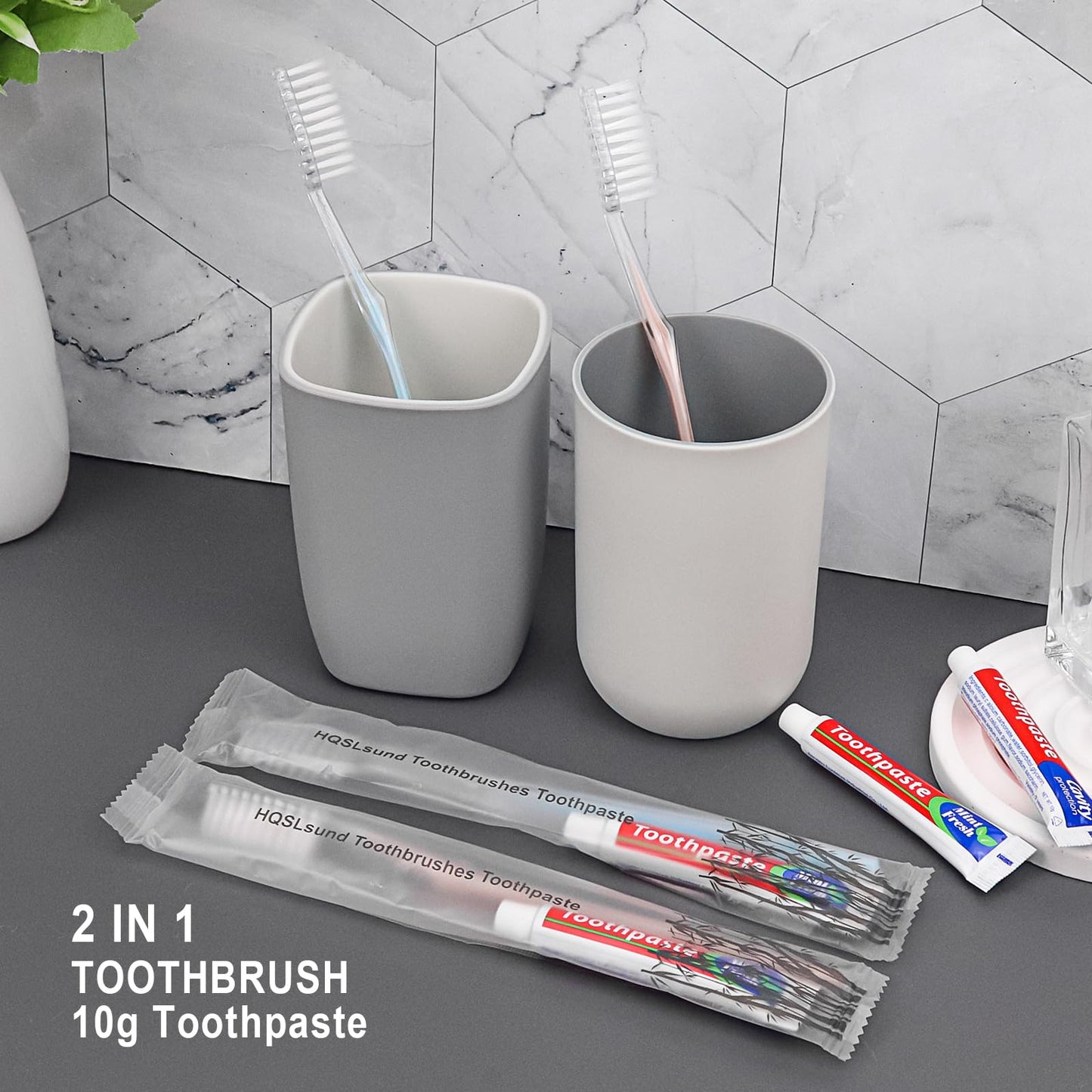 HQSLsund 100 pcs Disposable Toothbrushes with Toothpaste Individually Wrapped, 2 Color Toothbrushes and Toothpaste 10g, Bulk Toothbrushes Toothpaste for Homeless,Airbnb,Hotel