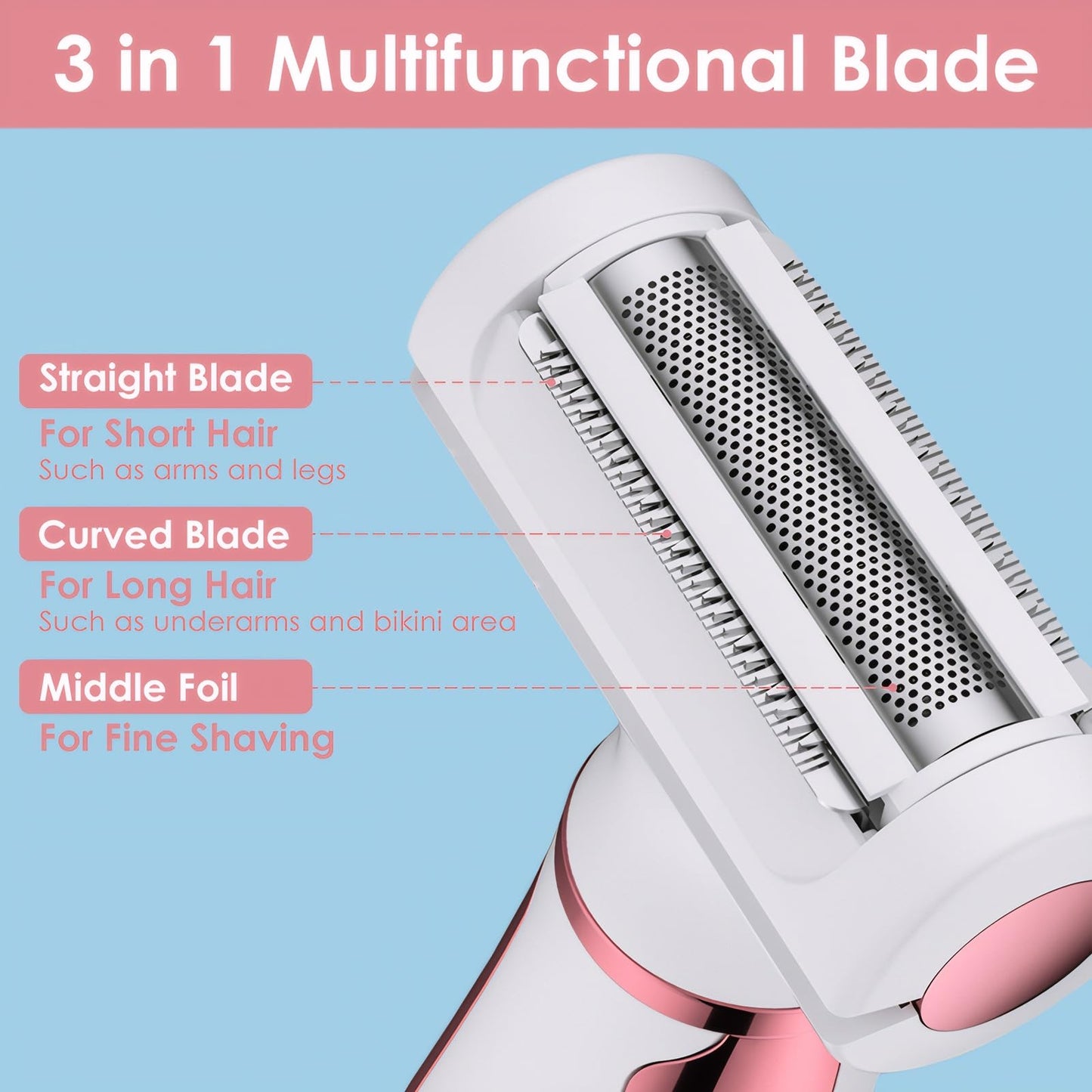 Vacto 4 in 1 Electric Razors for Women, Portable Electric Shaver for Women, Rechargeable Women Electric Trimmer for Face Arm Body Legs Underarm Bikini