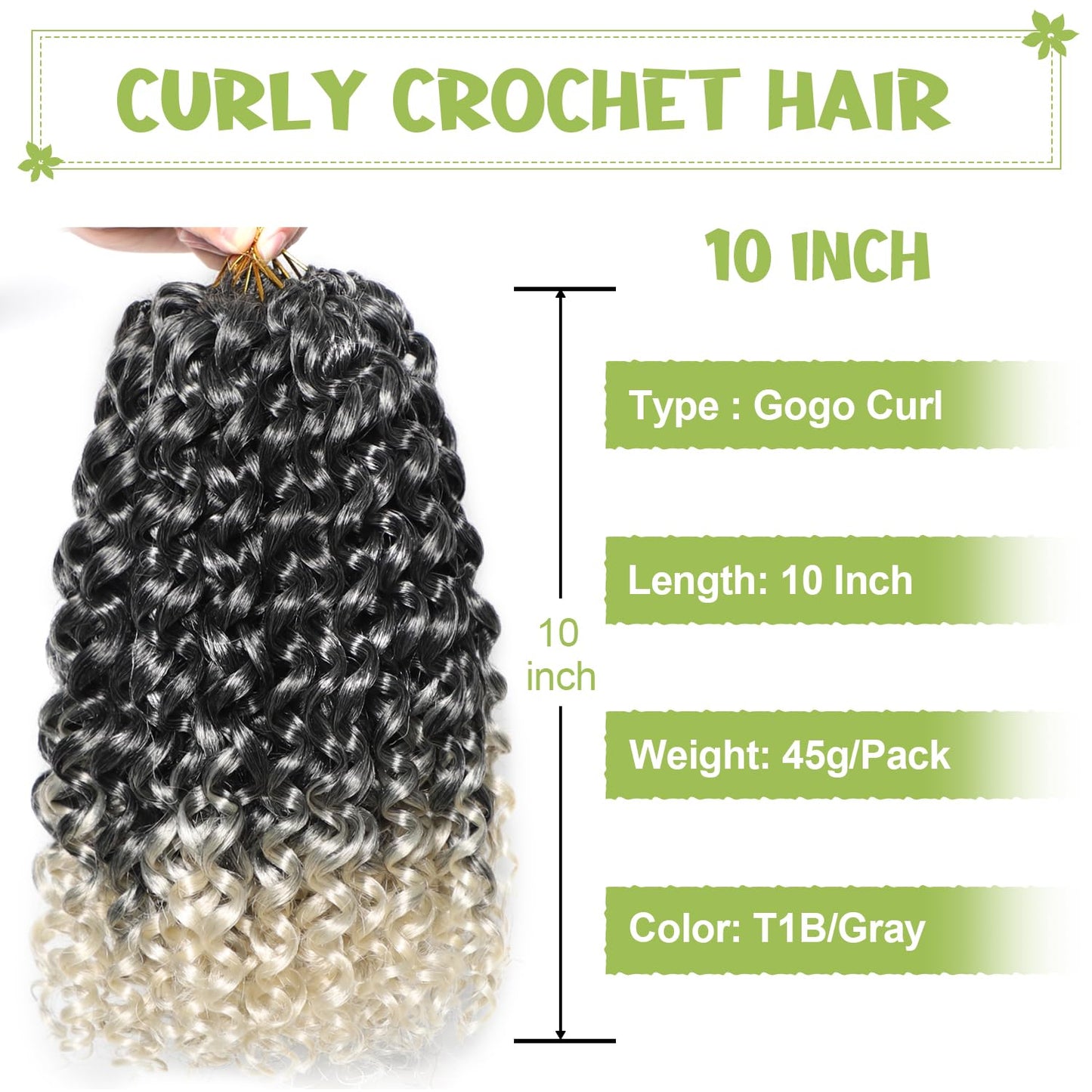 VIOLET 10Inch Gogo Curl Crochet Hair 8Packs Short Water Wave Crochet Hair Loose Wave Crochet Hair for Black Women(10 Inch, Packs of 8, T1B/Gray)