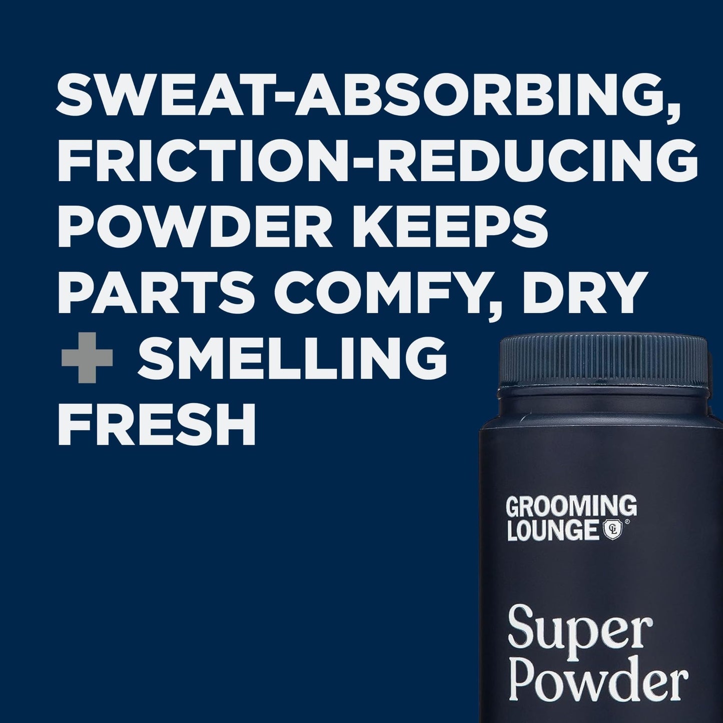 Grooming Lounge Super Powder - Mens Odor, Itch and Chafing Defense for the Groin, Body, and Feet - Friction Control and Excess Sweat Absorber - Anti-Chafe, Perspiration, Rash Relief Talcum - 4.8 oz