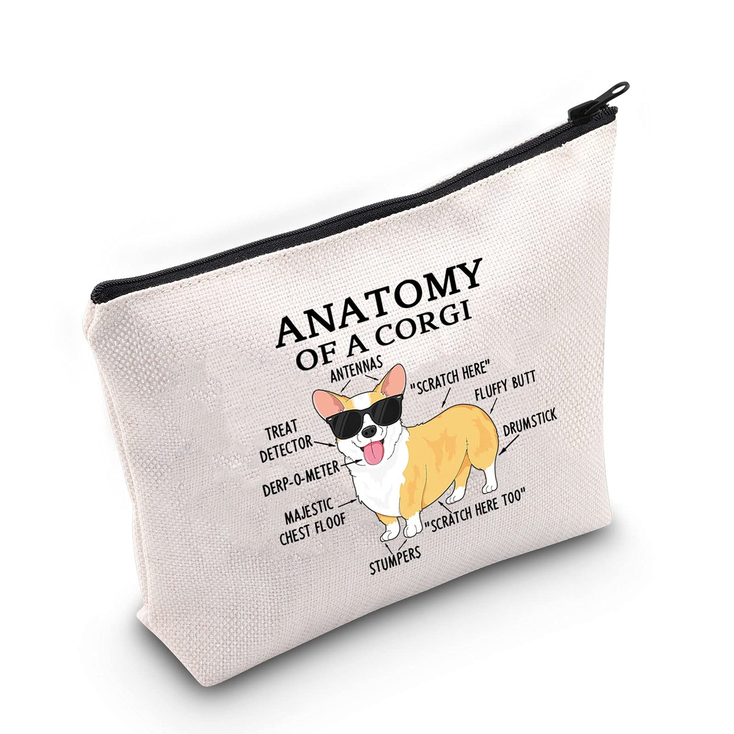 G2TUP Corgi Lover Gift Anatomy of a Corgi Makeup Bag Corgi Mom Cosmetic Bag with Zipper Corgi Owner Gift Dog Mama Lover Gift (Anatomy of a Corgi White Bag)