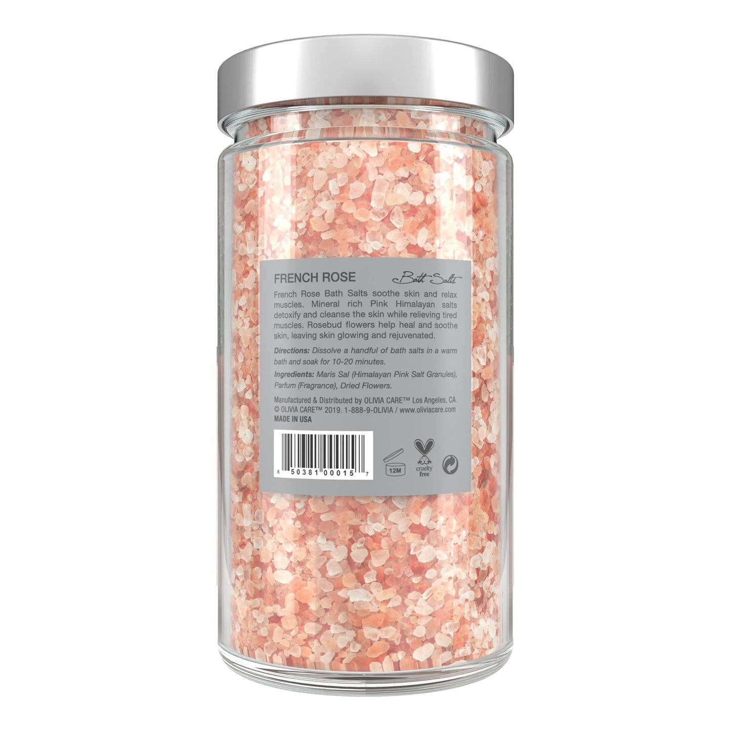 Olivia Care Pink Himalayan Bath Salts with French Rose - Relieves & Relax Muscles. Exfoliate, Heal, Rejuvenate, Cleansing & Soothes Skin | Made with Natural Ingredients. Fresh Fragrance - 12 OZ