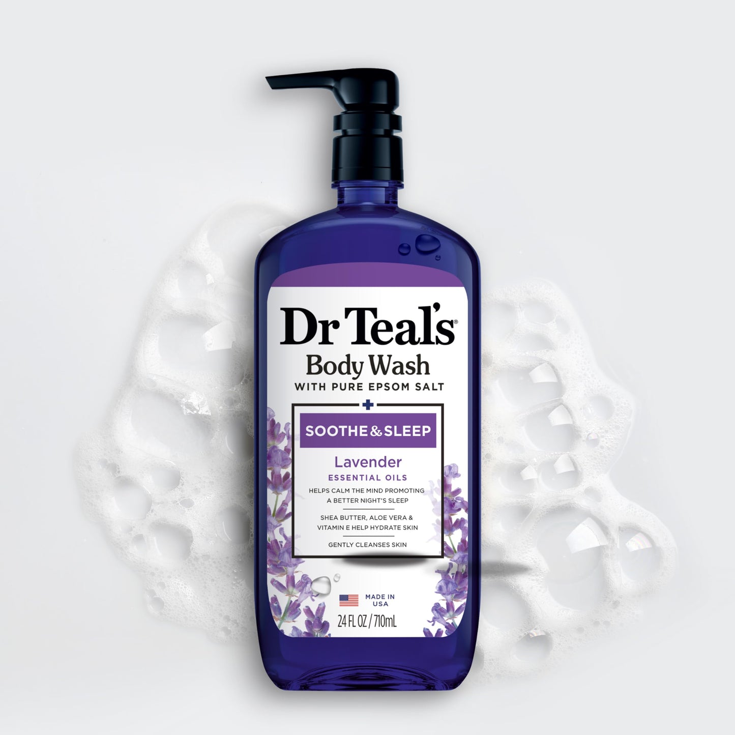 Dr Teal's Body Wash with Pure Epsom Salt, Soothe & Sleep with Lavender, 24 fl oz (Pack of 4) (Packaging May Vary)