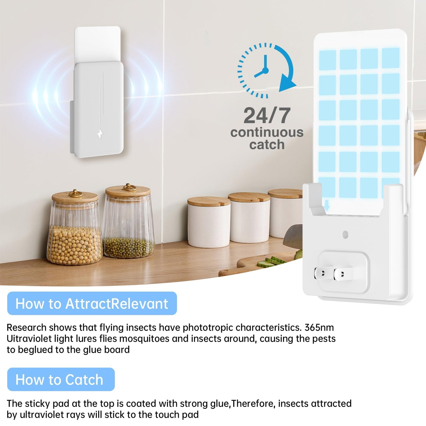 Flying Insect Trap 𝗢𝗱𝗼𝗿𝗹𝗲𝘀𝘀&𝗡𝗼𝗶𝘀𝗲𝗹𝗲𝘀𝘀 Indoor Fly Trap - Catching Fruit Flies, Mosquitoes and Other Nuisances,Suitable for Indoo & Outdoor(1 White Device + 5 Glue Boards) 10