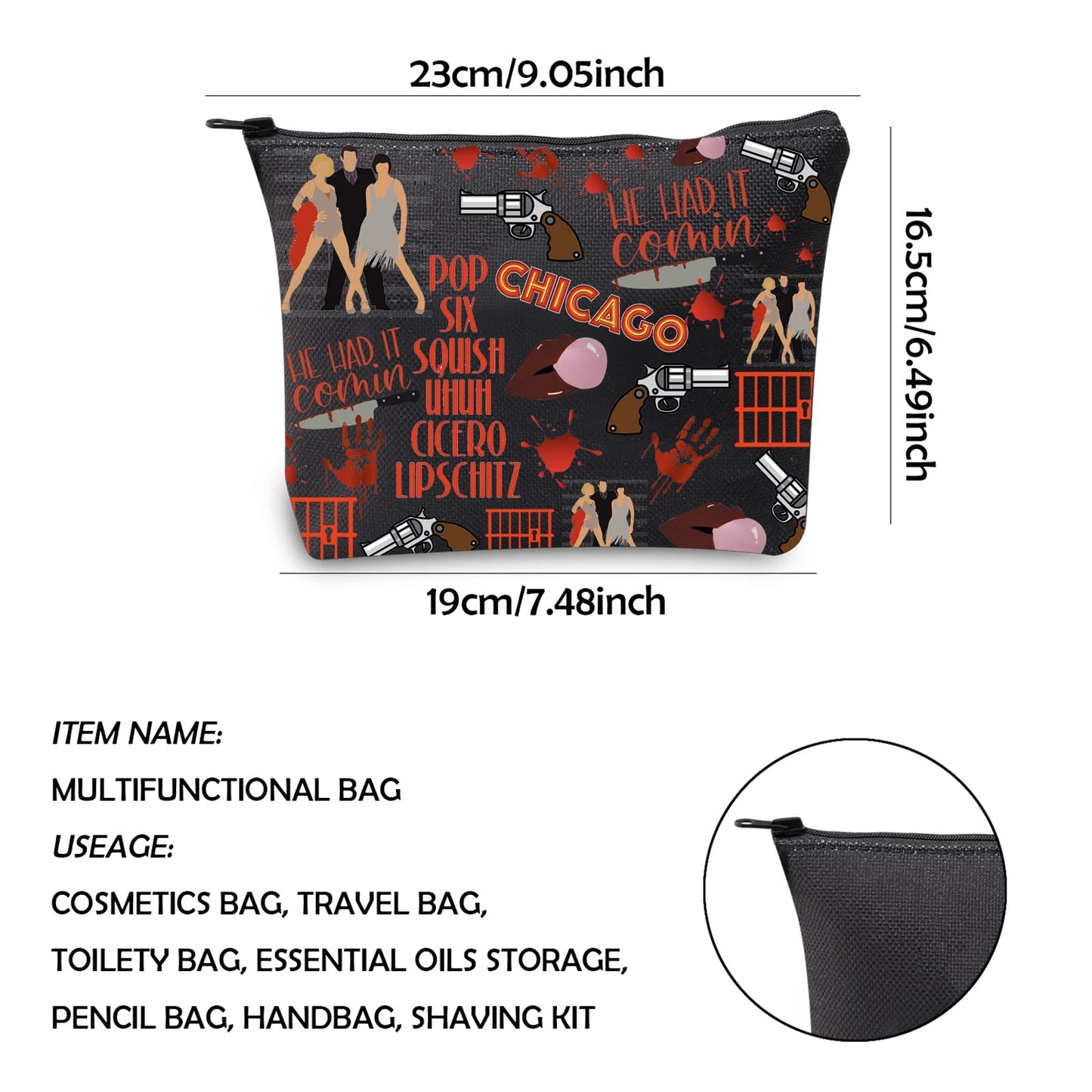 WCGXKO Musical Gift Chicago Musical Inspired Gift Six Squish Uh Uh Cicero Lipschitz Zipper Pouch Cosmetic Bag (Chicago Music)