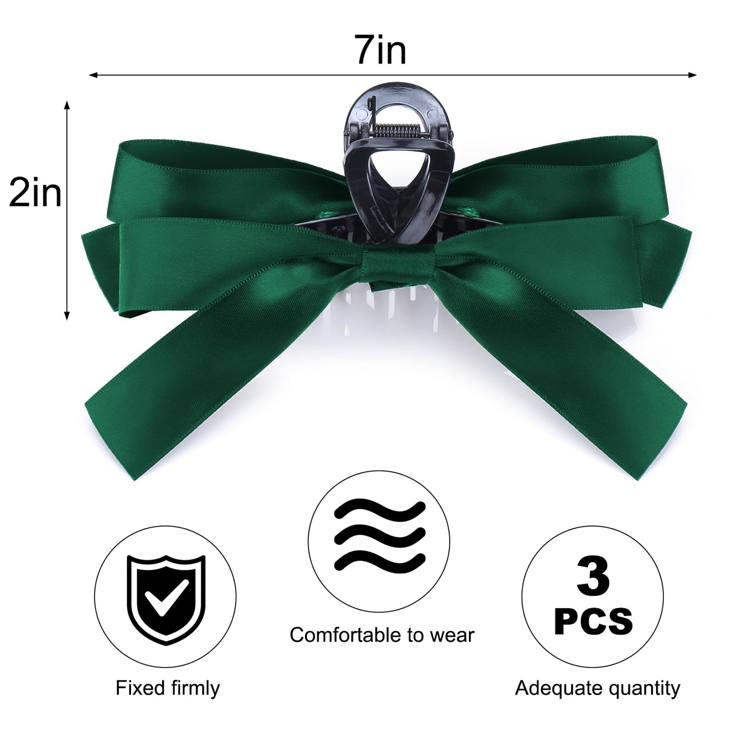 Vodolo Green Bow Hair Claw Clip for Women Girls,3PCS Nonslip Big Bows Hair Claws Barrette for Thick Thin Hair