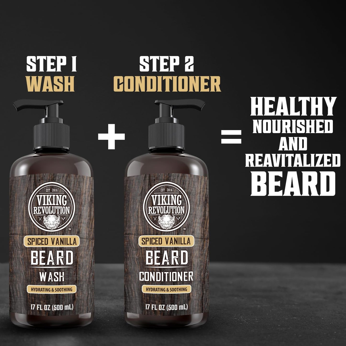 Viking Revolution Spiced Vanilla Beard Conditioner for Men with Argan Oil and Jojoba Oil - Beard Softener and Strengthener Natural Beard Conditioner with Beard Oil - Beard Care Moisturizer (17oz)