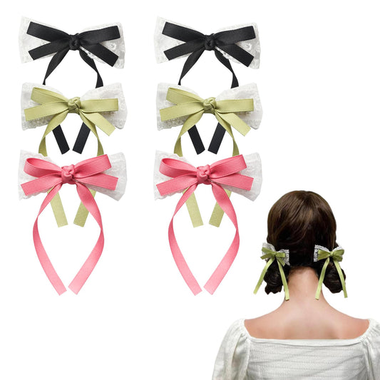 HZCBSJ 6pcs Hair Bows for Women - Cute Hair Clips Ribbon Bowknots Lace Bows Hair Accessories for Girlfriend Daughter （Black Green Red)