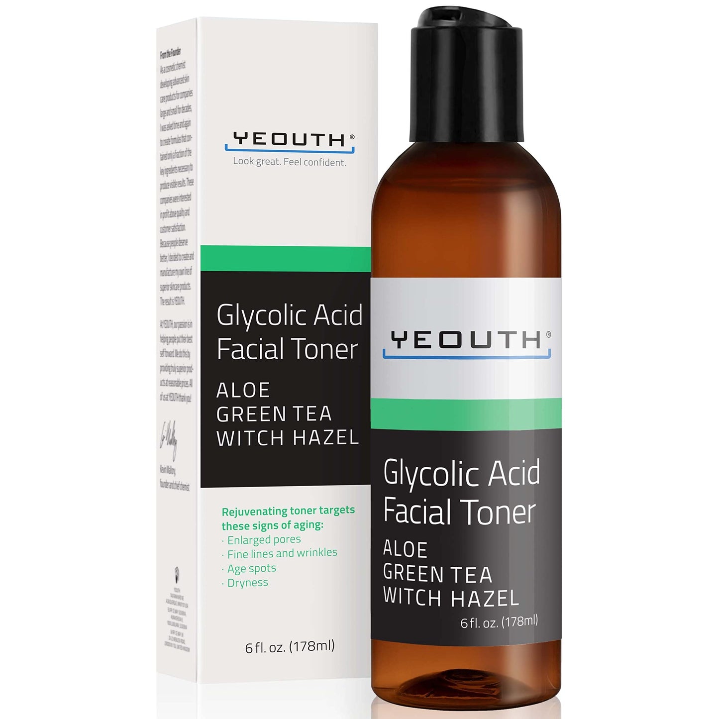 YEOUTH Glycolic Acid Toner for Face with Witch Hazel, Facial Toner, Gentle Exfoliating Hydrating Body & Face Toner for Women, Skin Toner, 8% Glycolic Toner 6oz