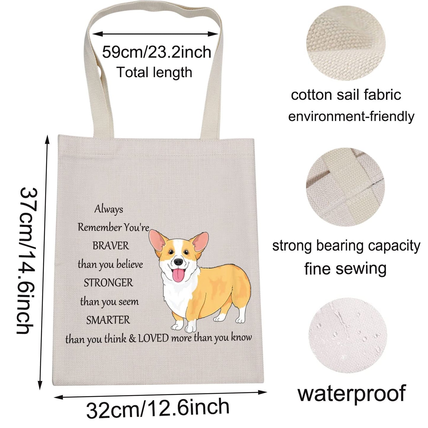 LEVLO Corgi Dog Cosmetic Make up Bag Corgi Lover Gift Corgi You Are Braver Stronger Smarter Than You Think Makeup Zipper Pouch Bag For Dogs Owner Corgi Mom (Corgi Tote)