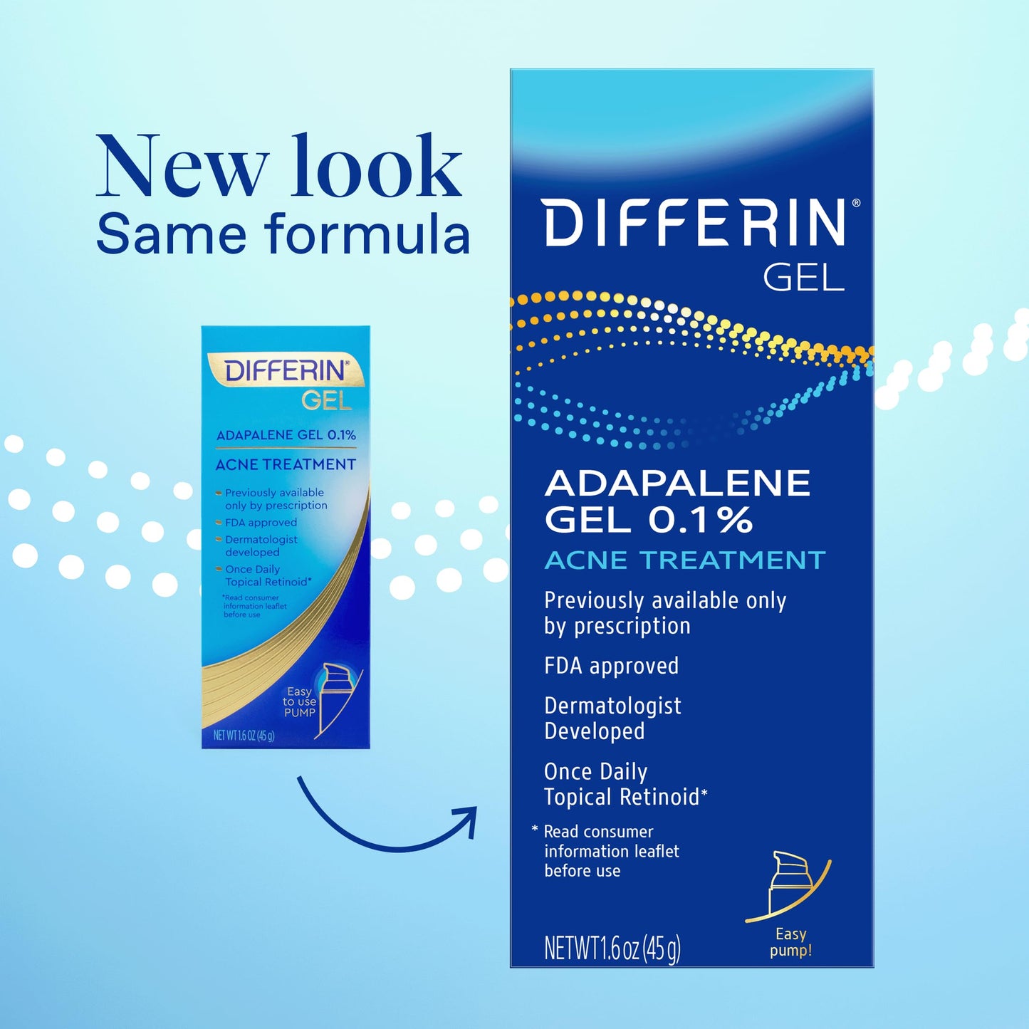 Differin Acne Treatment Gel, 90 Day Supply, Retinoid Treatment for Face with 0.1% Adapalene, Gentle Skin Care for Acne Prone Sensitive Skin, 45g Pump (Packaging May Vary)