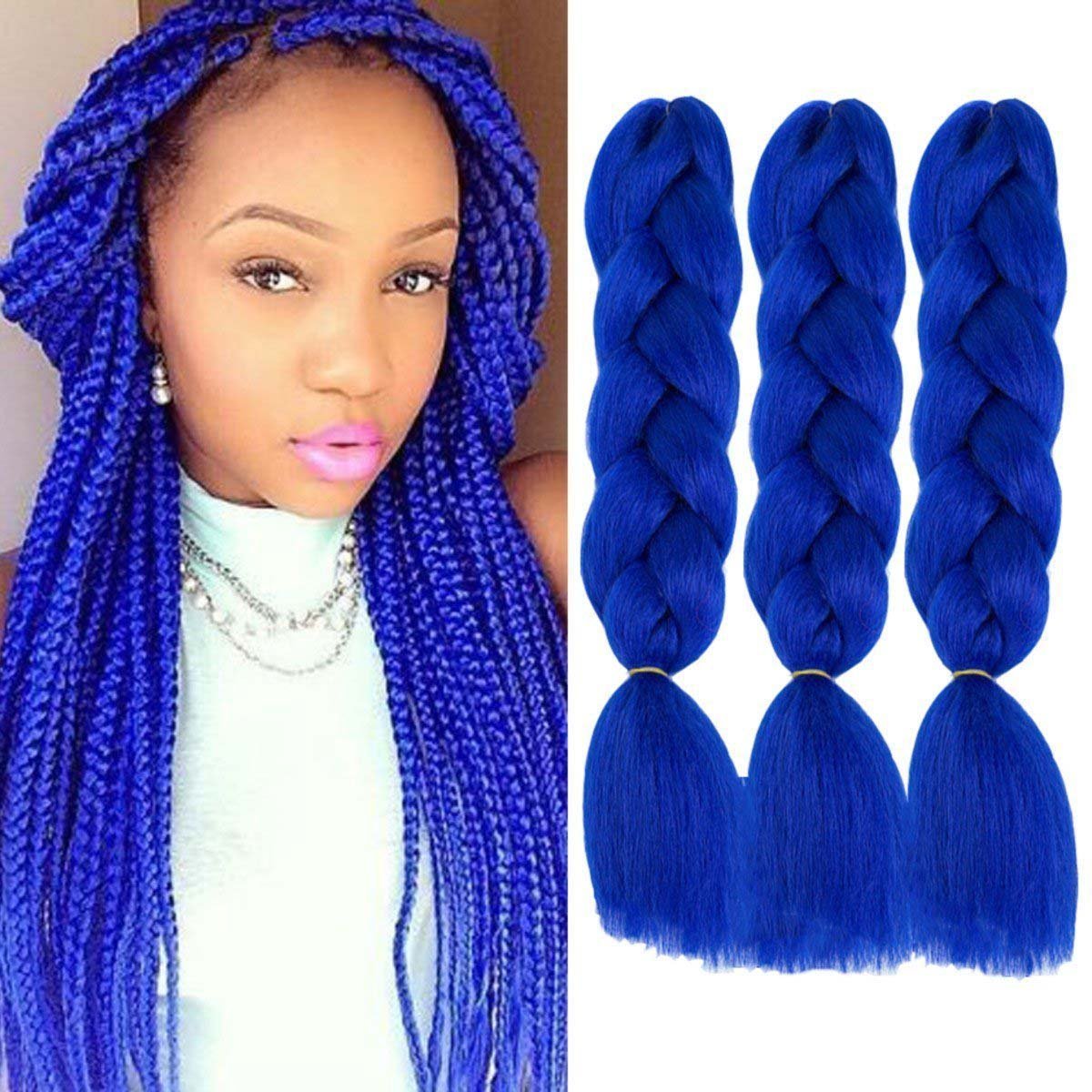 DOREN Jumbo Braiding Hair Extensions for Black Women Crochet Braids Hair DIY Box Braids with Crochet Hook 100g/pc 3Pieces/Lot(24 Inch, A29 Blue Color)