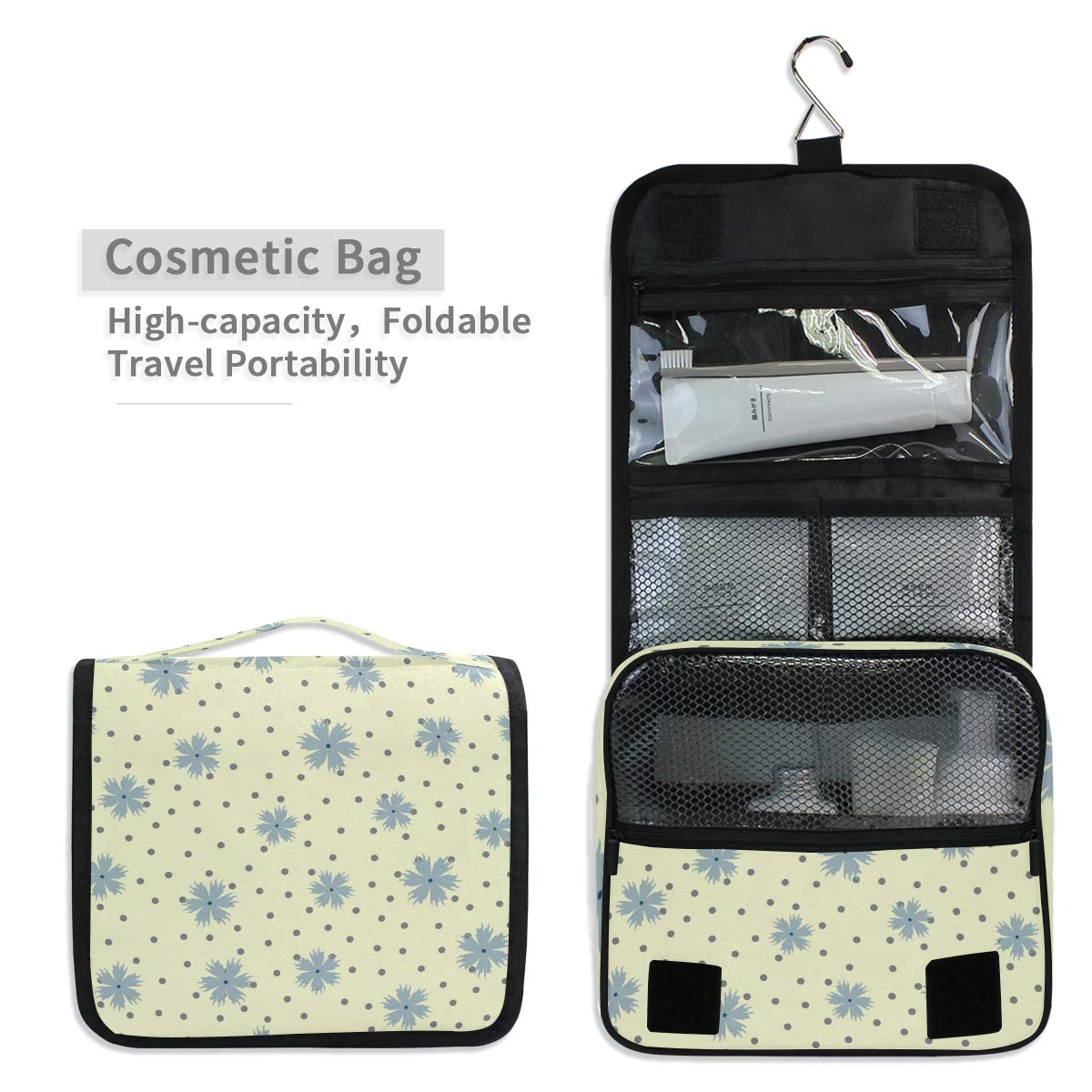 Hanging Travel Toiletry Bag Flowers Round Dot Kit Makeup Case Cosmetics Organizer for Men Women overnight